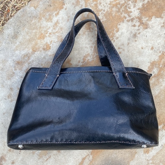 Fossil smooth black leather tote simple chic minimalist bag vintage - Picture 6 of 9